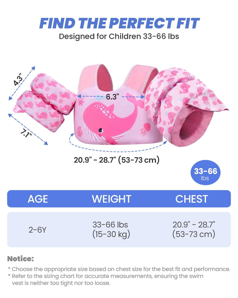 Gogokids 2-in-1 Toddler Swim Vest Pool Floaties for Kids[CPC Certified & Remove Crotch Strap]Puddle Float Jumper 24-66 Pounds, Toddler Arm Floaties Swim Jacket Water Wings for kids Boys Girls Swimmies G-Light Blue Dinosaur