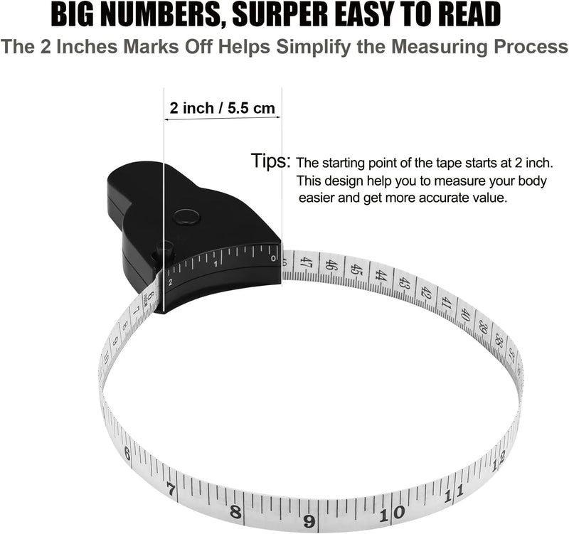 3PCS Body Measure Tape 60 inch (150cm), Automatic Telescopic Fat Measure for Body Measurement & Weight Loss to Track Weight Loss Muscle Gain by One Hand Black - BeesActive Australia