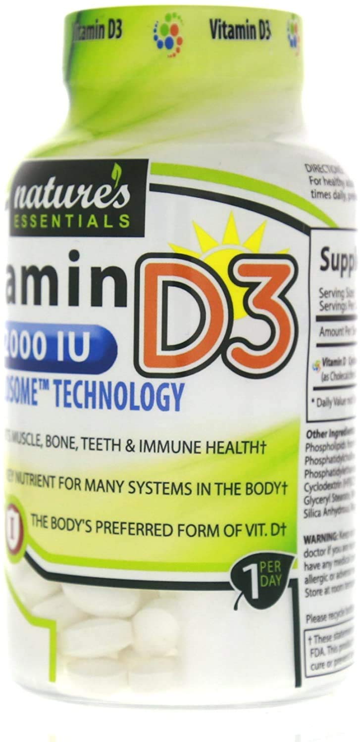 NATURE'S ESSENTIALS Vitamin D3 2000 IU, 100 Tablets | Supports Bone Health, Promotes Muscle Function, Advanced Cyclosome Delivery, Vegetarian
