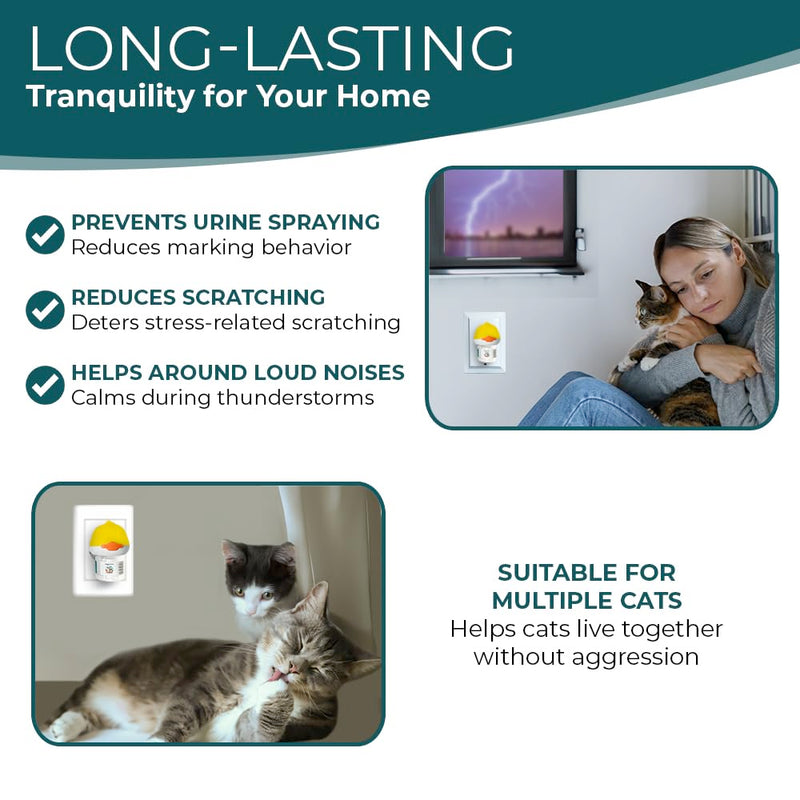 Cat Calming Diffuser for Stress Relief - Natural Cat Deterrent Spray to Reduce Stress, Spraying & Aggressive Behavior - Easy-to-Use Cat Diffuser Calming Solution for a Peaceful Home. 60 Day Supply 1 Diffuser +2 48ml Refills - PawsPlanet Australia