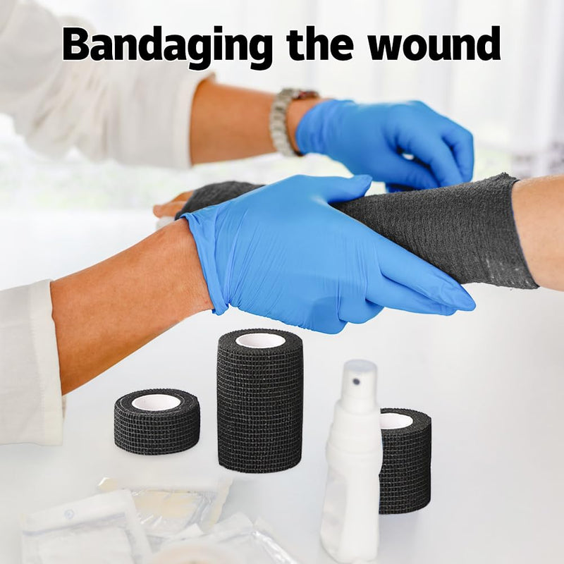 12 rolls of black self-adhesive bandage, 2.5cm x 4.5m/5.0cm x 4.5m/7.5cm x 4.5m/10cm x 4.5m adhesive bandage, bandages for pets, dog bandages for first aid for sports injuries - BeesActive Australia