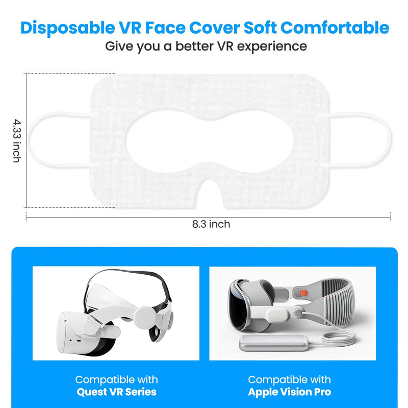 White Disposable VR Face Cover, Compatible with Apple Vision Pro VR Face Cover, Disposable Hygiene VR Face Eyes Mask, VR Mask Pads Covers Compatible with Quest 3, Quest 2 (50Pcs) - BeesActive Australia