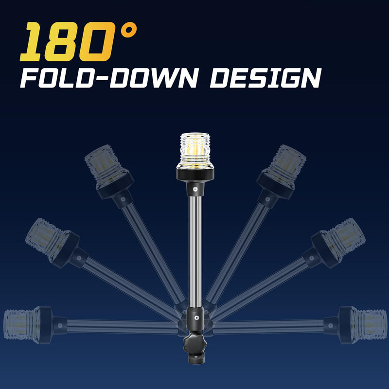 18 Inches Bimini Light for Pontoon Boat, Pontoon Navigation Lights Anchor Light Stern Lights for Bimini Top Mount Waterproof IP67, White Fold Down LED Marine Boat Rear Running Lighting 18 Inches