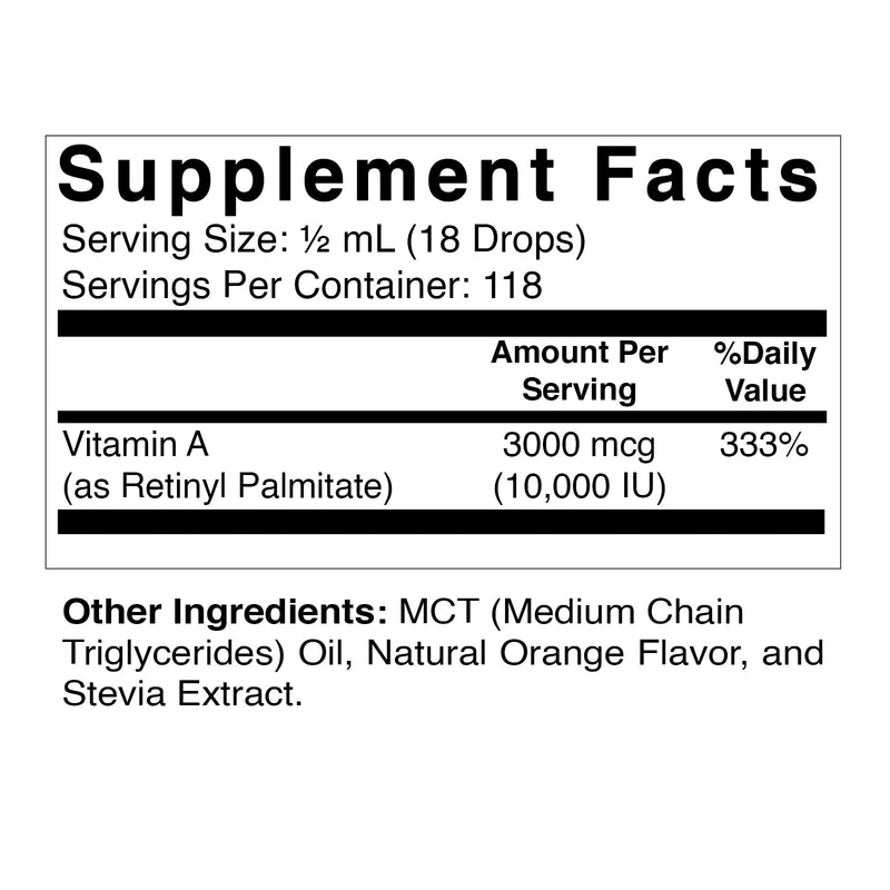 Vitamatic Sugar Free Vitamin A Liquid Drops 10000 IU (3000 mcg) as Retinyl Palmitate - Approximate 4 Months Supply - Immune Support, Eye Health, Skin Health - 2 FL OZ (59 ml) - BeesActive Australia