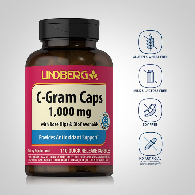 Piping Rock Vitamin C | 1000mg | 110 Capsules | with Bioflavonoids and Rose HIPS | Non-GMO, Gluten Free Supplement | by Lindberg