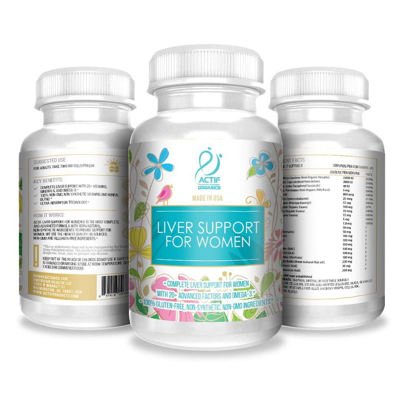ACTIF Liver Support for Women with 20+ Advanced Factors and Omega-3 - Non GMO, Made in USA, 90 Count