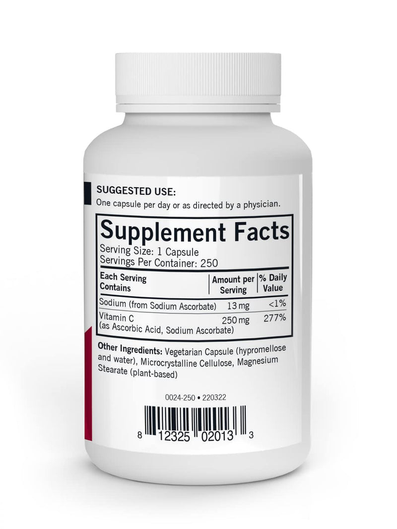 Kirkman - Vitamin C 250 mg - 250 capsules - Powerful Antioxidant - Supports Immune Health - Hypoallergenic