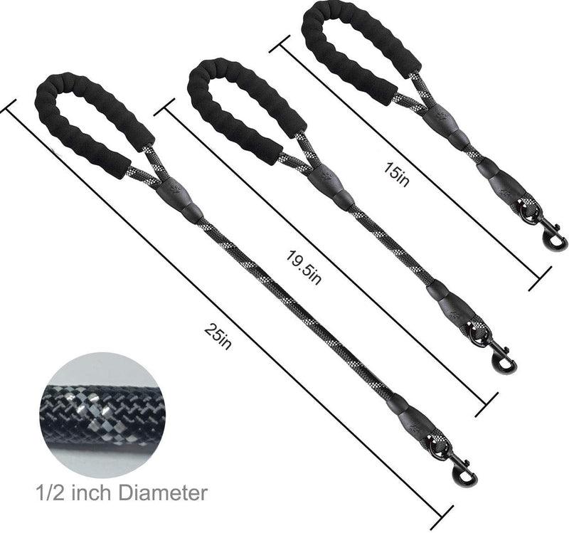 Cymiler Short Dog Leash,3 Sizes Nylon Short Traffic Leash with Padded Handle,Dog Short Training Leash with Highly Reflective Threads for Small Medium Large Dogs Rope-Black - BeesActive Australia