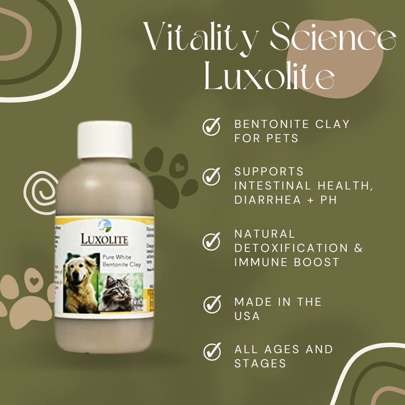 Vitality Science Luxolite Bentonite Clay for Pets | All Natural Anti Diarrhea for Dogs & Cats | Gas Relief for Dogs | Detox for Digestive & Immune Support for Dogs | Loose Stool Relief (Large) Large, 1-Pack