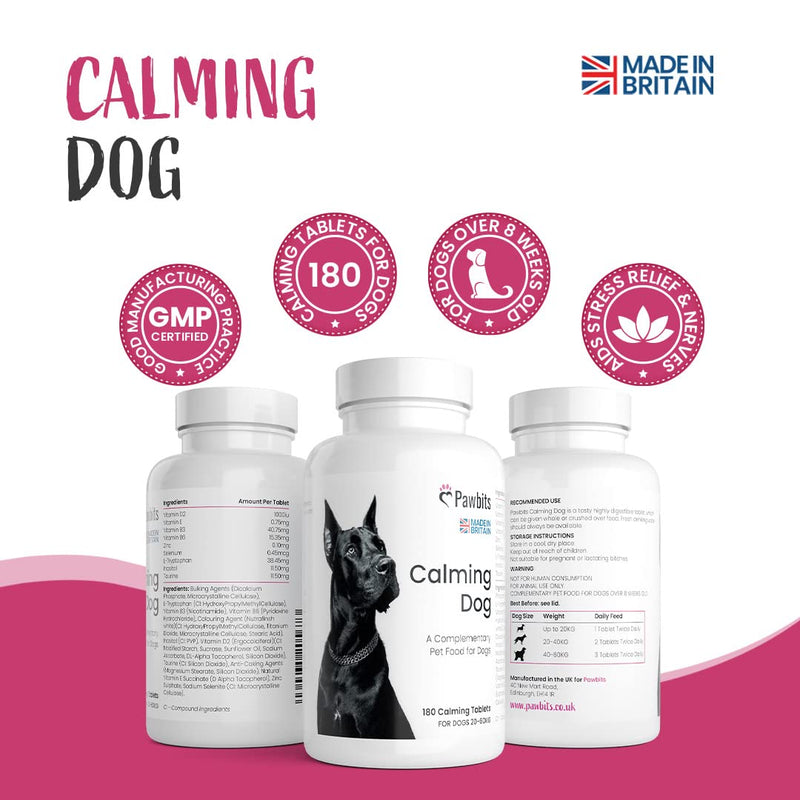 180 Pawbits Calming Tablets Supplement for Anxious & Hyperactive Dogs Calms Relaxes & Non-Sedative Dog Calming Tablets Fireworks, Behavioural Issues, Travel & Vet Visits Natural Calm Aid (180 tablets) 180 Tablets
