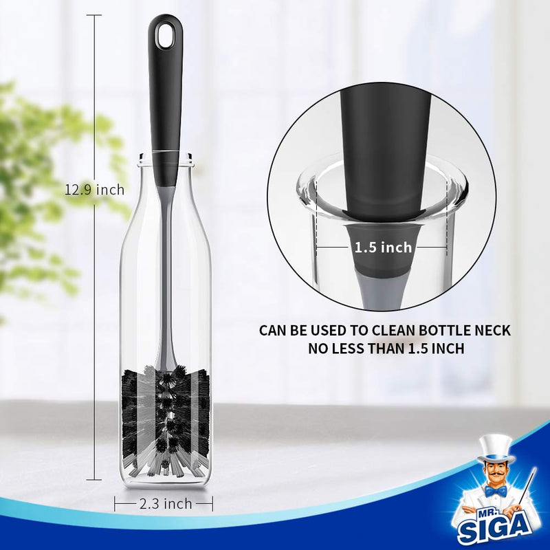 MR.SIGA Long Handle Bottle Brush, Flexible Scrub Brush for Water Bottles, Glasswares, Mugs, Black, 2 Pack - BeesActive Australia