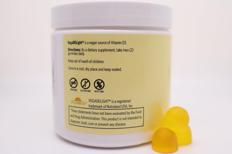 Certified Vegan Vitamin D3 Gummies – 1,000 IU per Gummy | Lemon Flavor | Plant-Based & Limited-Ingredient | Non-GMO, Gluten-Free, Soy-Free | Immune & Bone Health Support for Adults, Seniors & Kids