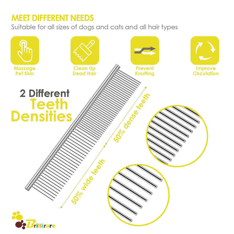 Dog Grooming Comb Pet, Stainless Steel Cat Combs with Rounded Teeth, Professional Metal Tear Stain Remover, Dematting Tool for Small, Medium & Large Pets-7.5in - BeesActive Australia