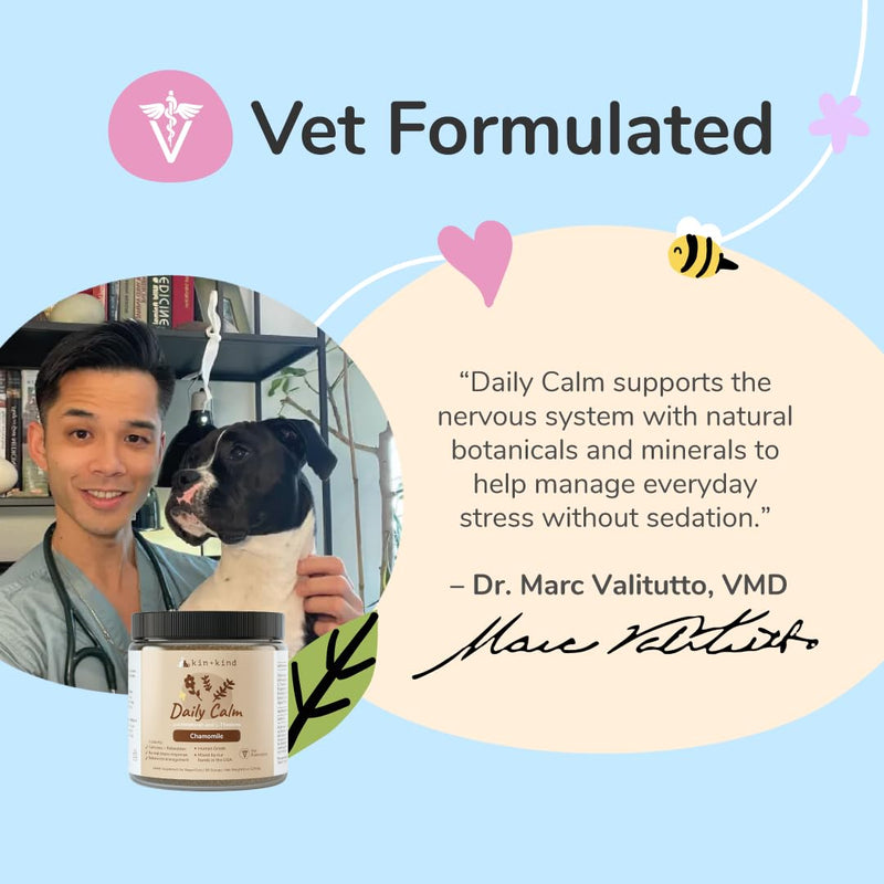 kin+kind Calm Power Supplement for Dogs and Cats – Natural Dog Calming and Cat Calming Support with Organic Chamomile, Thyme, Apple Pomace, Ginger & Coconut – Vet Formulated - Made in USA – 8 oz 8 oz (Large)
