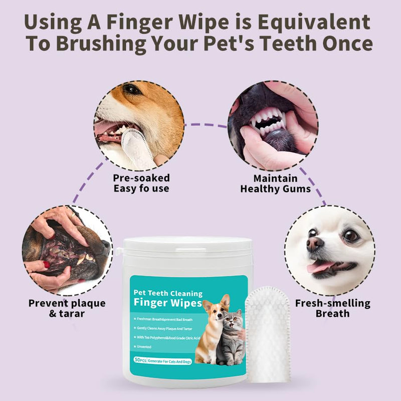 Dental Care Finger Pads for Dogs Pack of 50 and Ear Care Ear Care Finger Pads 50 Pieces - Dental Care Dog, Finger Cots Dog Dental Care Tartar Remover Dog Toothbrush