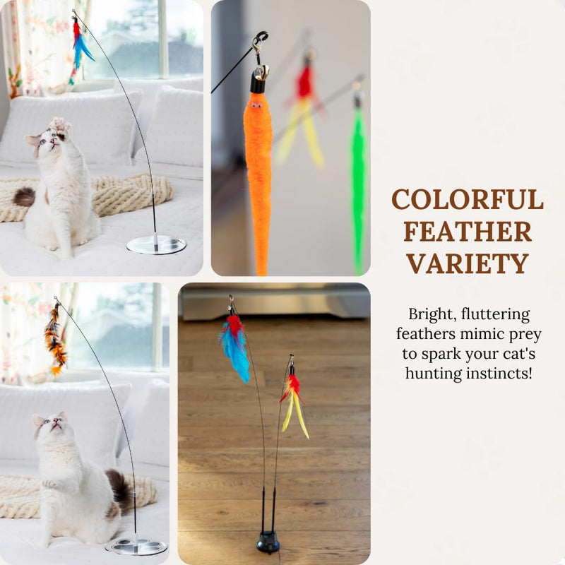 Cat Wand Toy Cat Fishing Pole Toy Cat Feather Toy Suction Cup Cat Toys for Indoor Cats Cat Toys Wand Feather Wand Cat Toy Feather Cat Toy Multisurface Cat Feather Wand Toy Cat Teaser Bundle 2 - BeesActive Australia