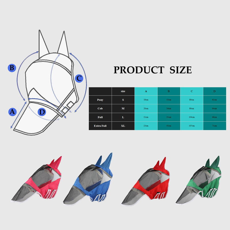 Horse Fly Mask Long Nose with Ear UV Protection Horse Summer | Full Size (Red, (Full) Large) (Full )Large Red - BeesActive Australia