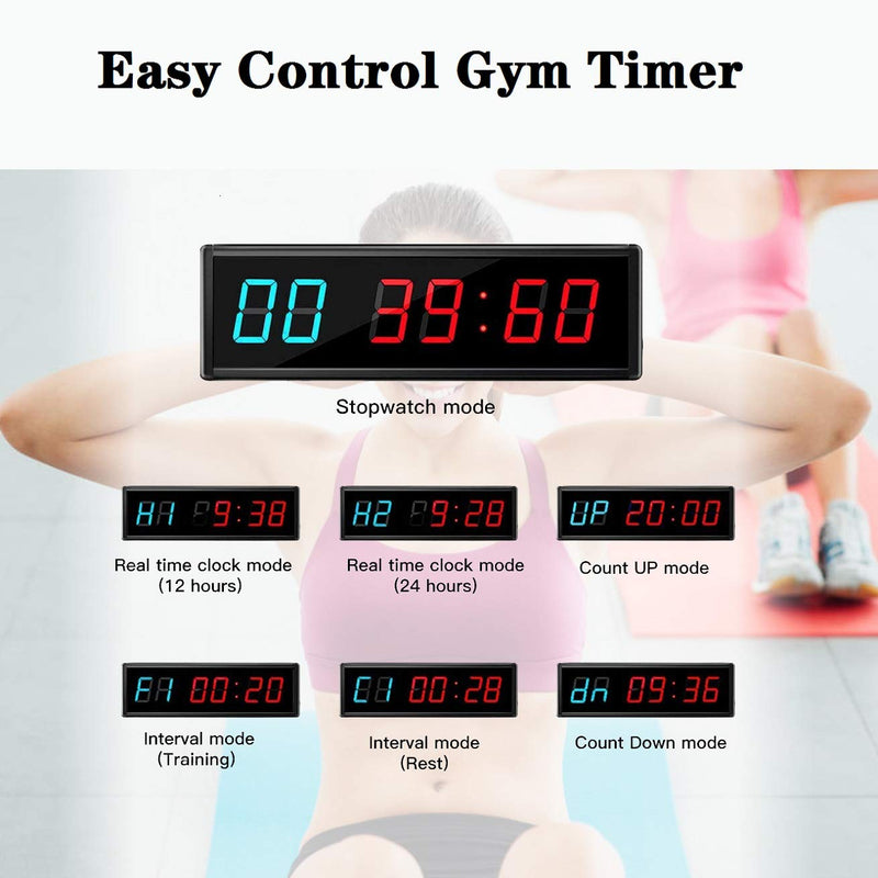 Gym Timer Clock Digital Interval Tabata Workouts Fitness Wall Small with Remote Home Garage Office Jujitsu School Referee Studio Church Service (Two Blue+Four Red 1.5") Two Blue+four Red 1.5"