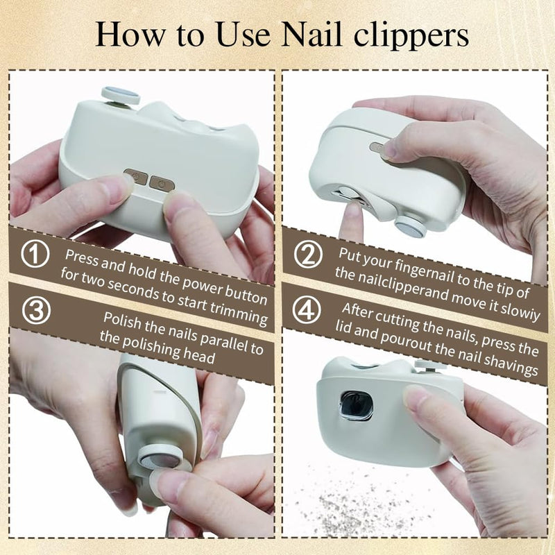 Electric Nail Clippers for Seniors，2026 New Smart Electric Nail Clippers，2 in 1 Electric Toe Nail Clipper with Polishing, USB, LED Light, Safety First Nail Clippers Baby with Mini Folding Keychain