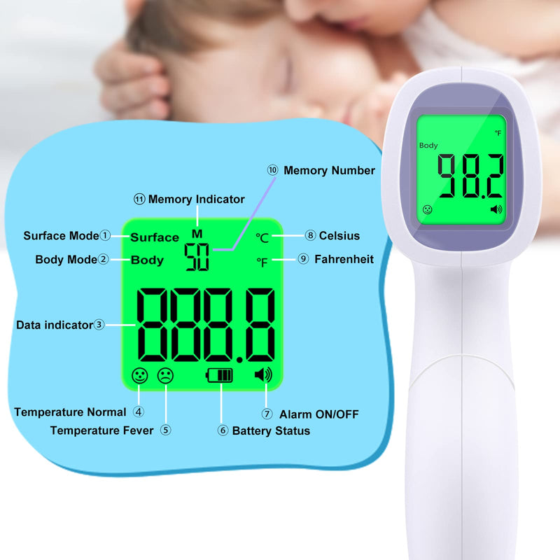 Digital Thermometer for Adults and Kids, No Touch Forehead Thermometer for Baby, 2 in 1 Body Surface Mode Infrared Thermometer with Fever Alarm and Instant Accuracy Readings Purple