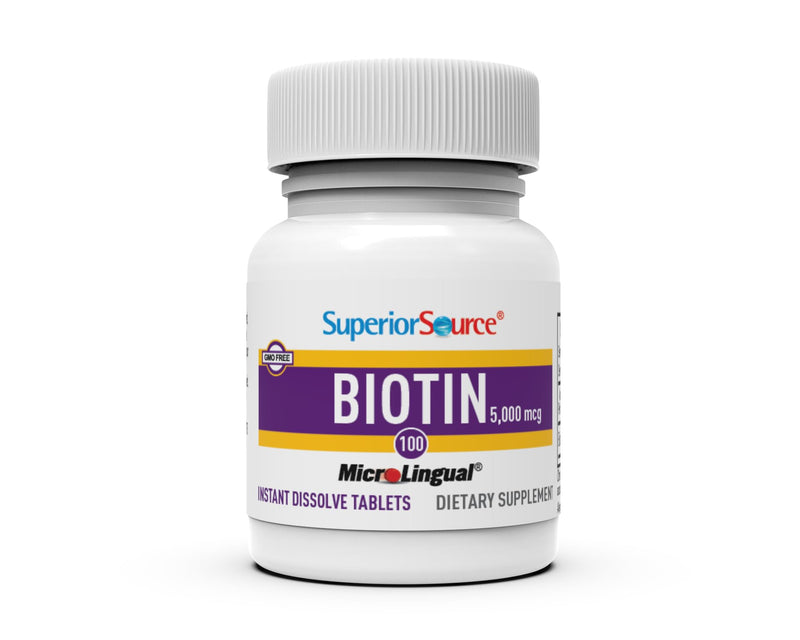 Superior Source Biotin 5000 mcg Sublingual Dissolving Tablets - Daily Supplement Supports Hair Health & Growth, Healthy Nails & Skin - 100 Count
