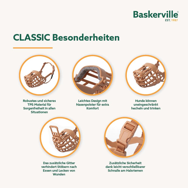 BASKERVILLE CLASSIC MUZZLE - Allows panting and drinking, prevents biting and searching for food, ideal for dogs with long noses, training muzzle for large dogs (size 9) TPR - BeesActive Australia