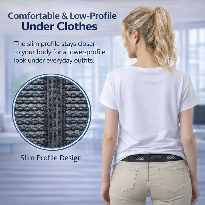 Breathable Thin Back Brace for Women, Adjustable Lower Back Support Belt for Everyday Pain Relief, Slim Low-Profile Lumbar Brace with Gentle Compression, Comfortable Under Clothes L/XL(34"-39") - BeesActive Australia