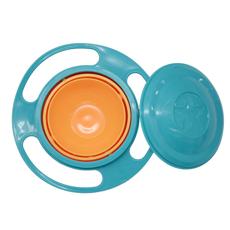 Song Qing Magic Gyro Bowl 360 Degree Rotate Spill-Proof Bowls with Lid Plastic Creative Dishes Practice Feeding Bowls Blue-new - BeesActive Australia