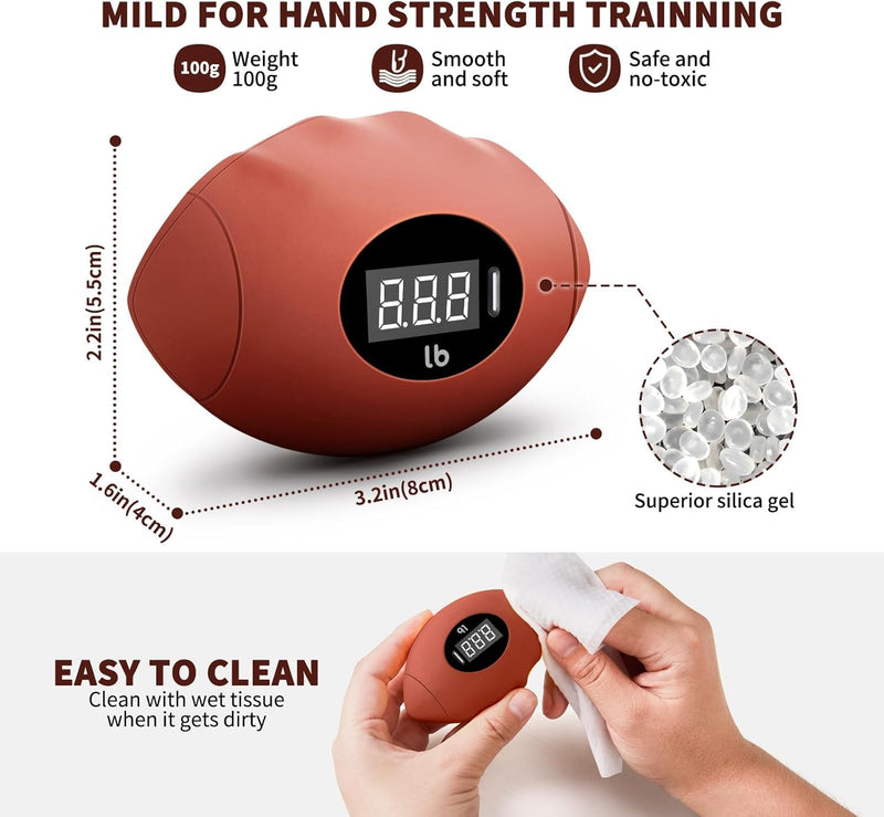 Hand Grip Strengthener, Rechargeable Digital Grip Strength Trainer up 220.4 Lbs(100kg) Hand Grip Exerciser Equipment for Strength Training-Forearm-Gripper-Finger, Stress Balls for Adults/Kids Brown