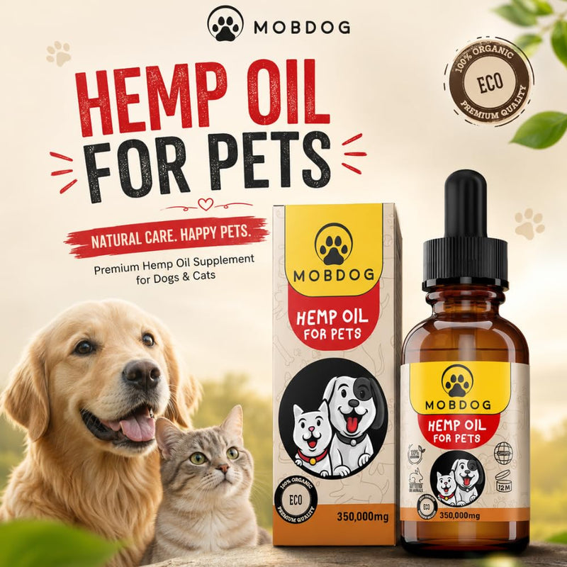 MOBDOG Hemp Oil for Dogs UK 350,000mg- Dog Calming Product with Omega 3, 6, 9 – Pure Bliss in Every Drop -Promoting comfort, Joint Health, & Digestion