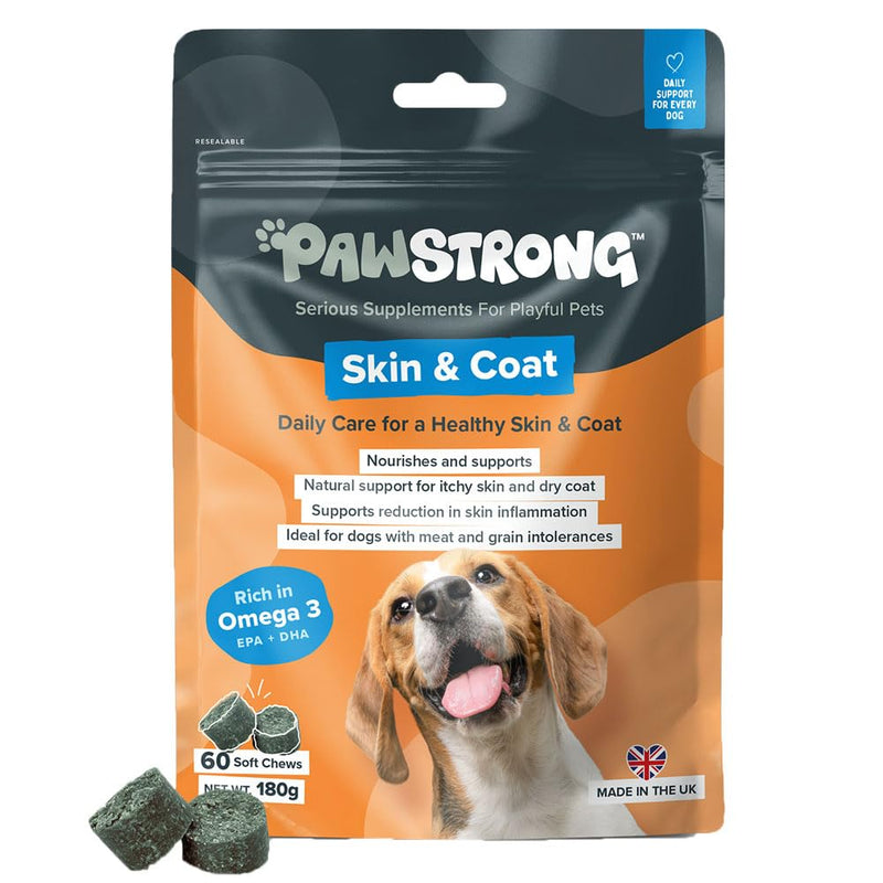 Skin & Coat Soft Chew Dog Supplements – Daily Care for Healthy Skin & Coat with L-Methionine, Zinc, Biotin & Spirulina and Omega 3 EPA & DHA – 60 Soft Chews 60 Chews