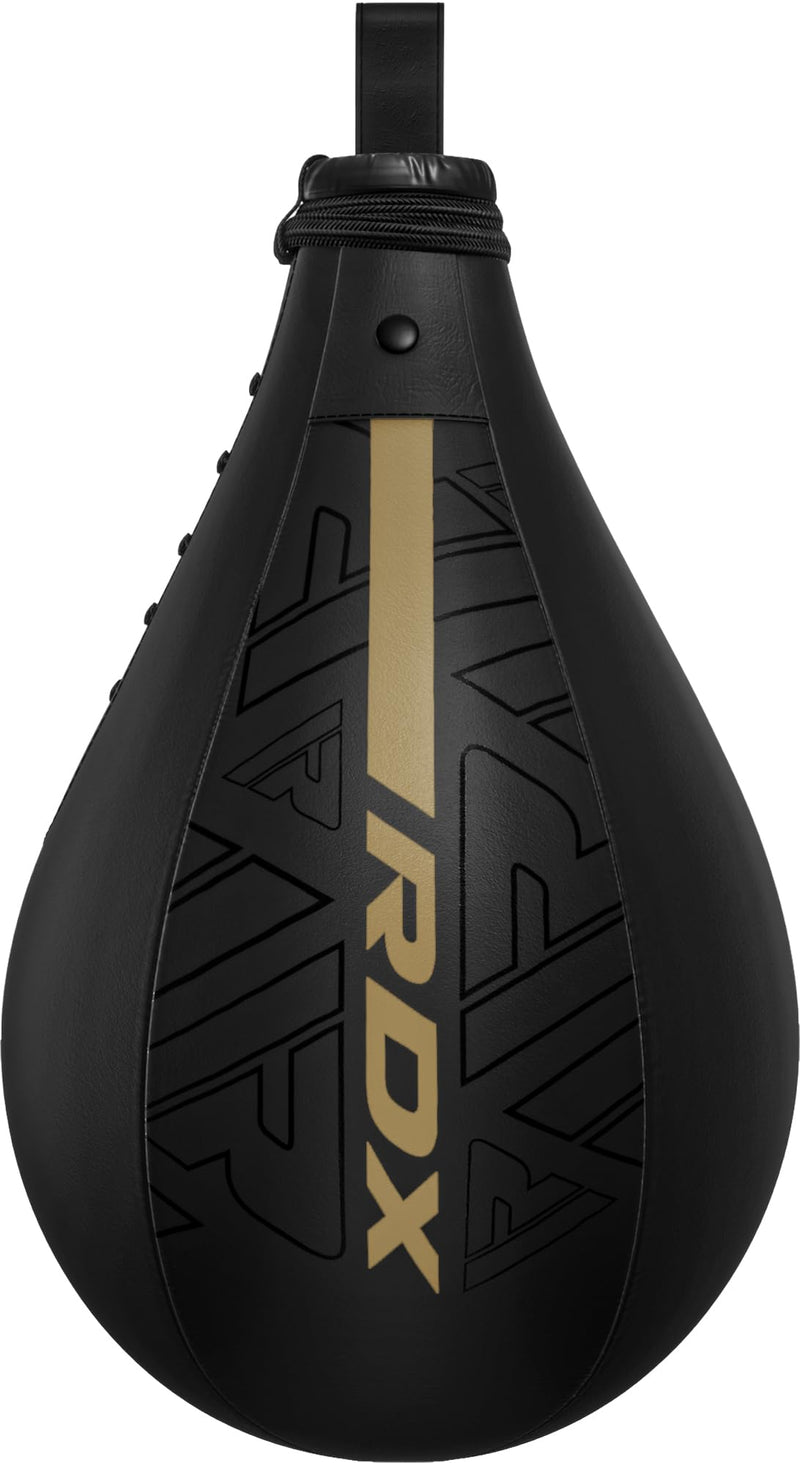RDX Speed Bag Boxing Ball, Maya Hide Leather Dodge Striking Target with Additional Bladder, MMA Muay Thai Punching Workout Kicking Martial Arts Training Home Gym Exercise Speedball BLACK GOLDEN Speed Bag with Swivel