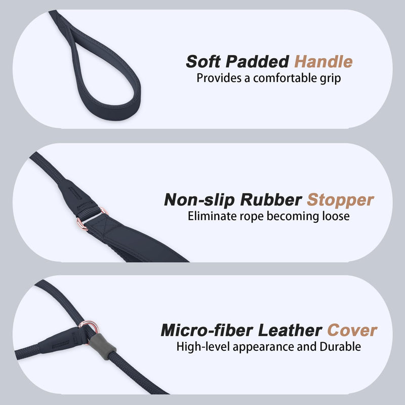 Slip Lead Dog Leash, Dog Training Leash with Double Handle, Soft Leather Nylon Slip Leash and Collar, Heavy Duty Rope Dog Lead, No Pull Walking Leash for Small Medium Large Puppy Dogs 6ft Black - BeesActive Australia