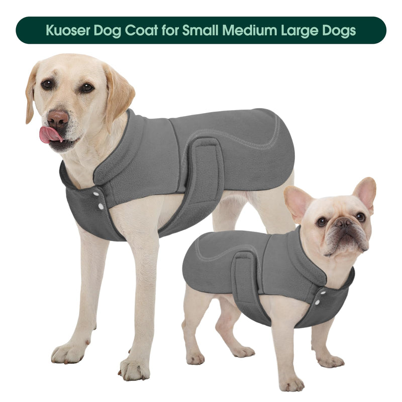 Kuoser Dog Fleece Vest, XL Dog Coat Reflective Dog Winter Jacket Warm Dog Sweater for Extra Large Dogs, Soft Dog Cold Weather Clothes Pet Turtleneck Snowsuit for Beagle,Border Collie, Grey XL X-Large (Chest: 24.4" - 29.5") - BeesActive Australia