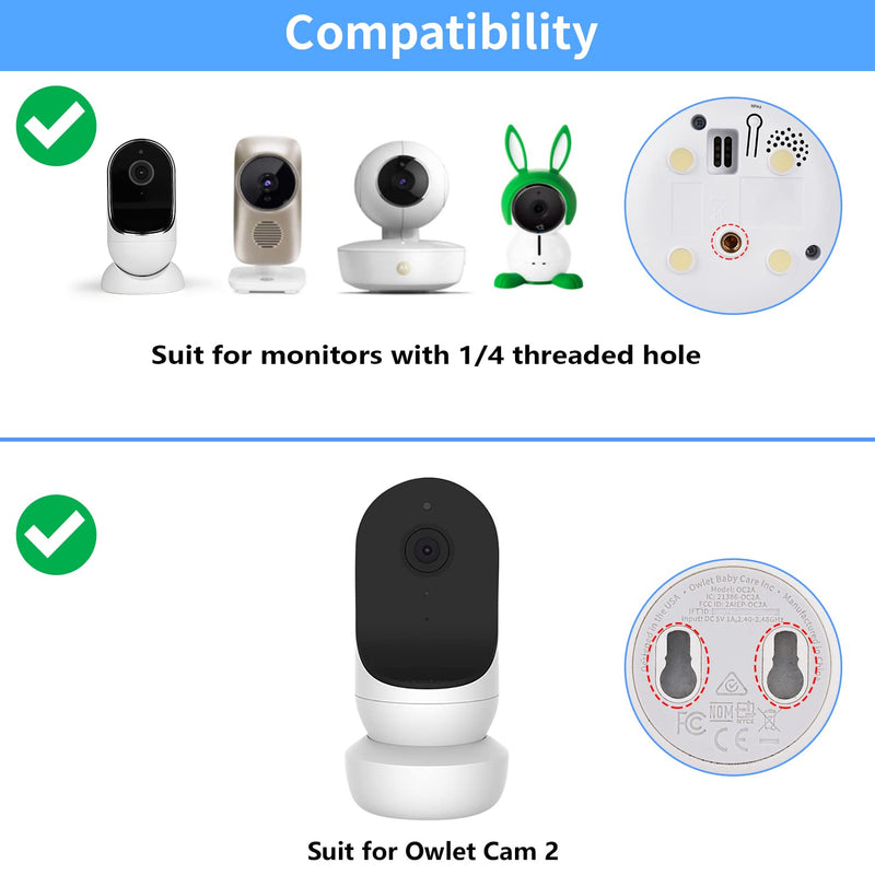 Flexible Clip Mount Compatible with Owlet, Motorola and Other Baby Monitor Camera with 1/4 Threaded Hole without Tools or Wall Damage - White - BeesActive Australia