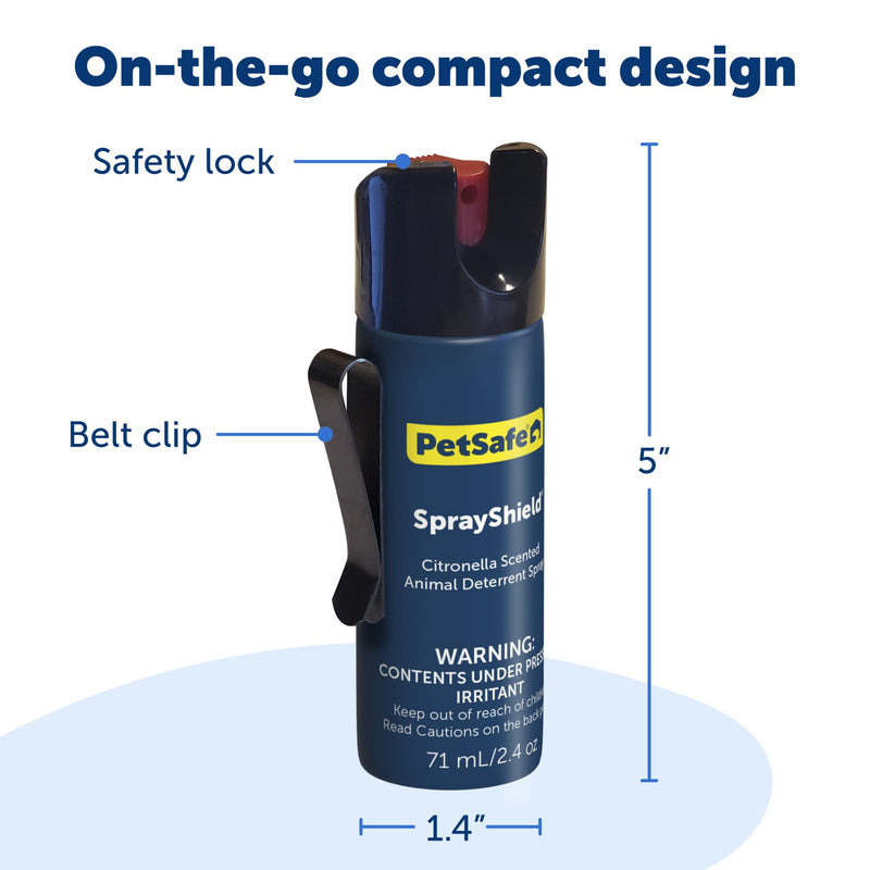PetSafe SprayShield Animal Deterrent with Clip - Citronella Dog Repellent Spray Ranges up to 10 ft - 2.4 oz / 71 mL - Protect Yourself and Your Pets
