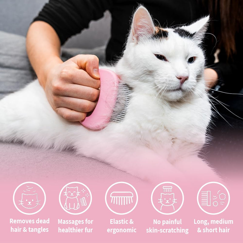Leo's Paw The Original Pet Hair Removal Massaging Shell Comb Soft Deshedding Brush Grooming and Shedding Matted Fur Remover Dematting tool for Long and Short Hair Cat Dog Puppy Bunny (Pink) Pink - BeesActive Australia