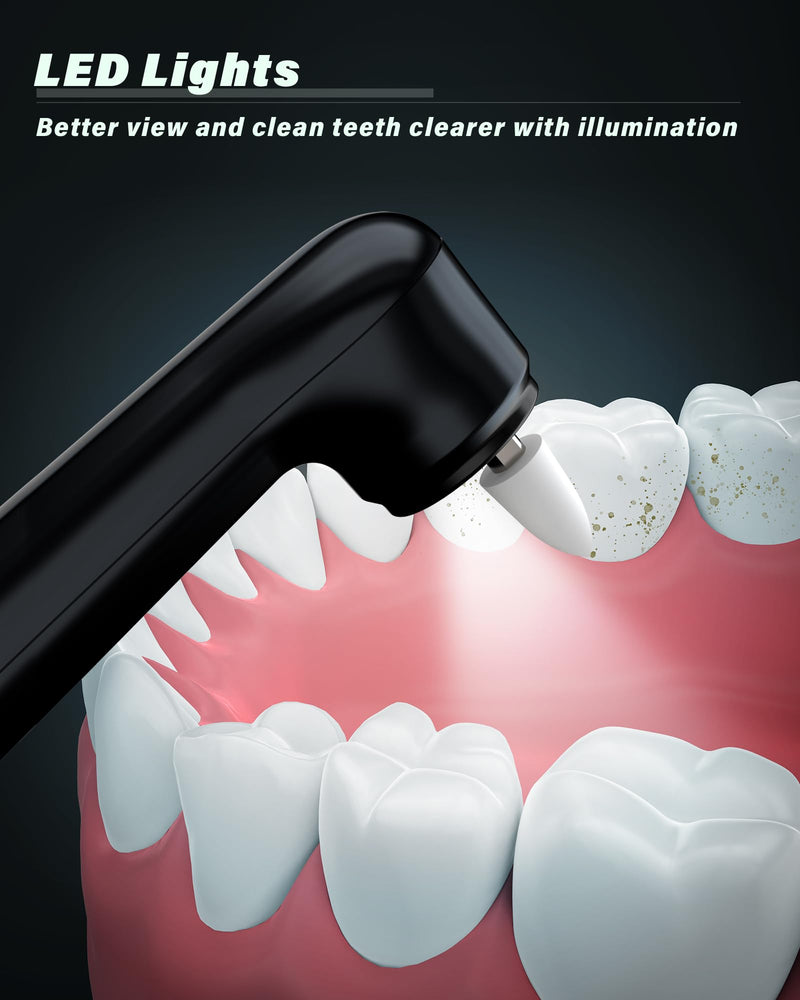 Tooth Polisher, Rechargeable Tooth Whitening Kit for Teeth Cleaning and Whitening, with 3 Tooth Polish Paste and 5 Brush Heads, LED Light, Easy to Use at-Home Personal Dental Care Kit Black - BeesActive Australia