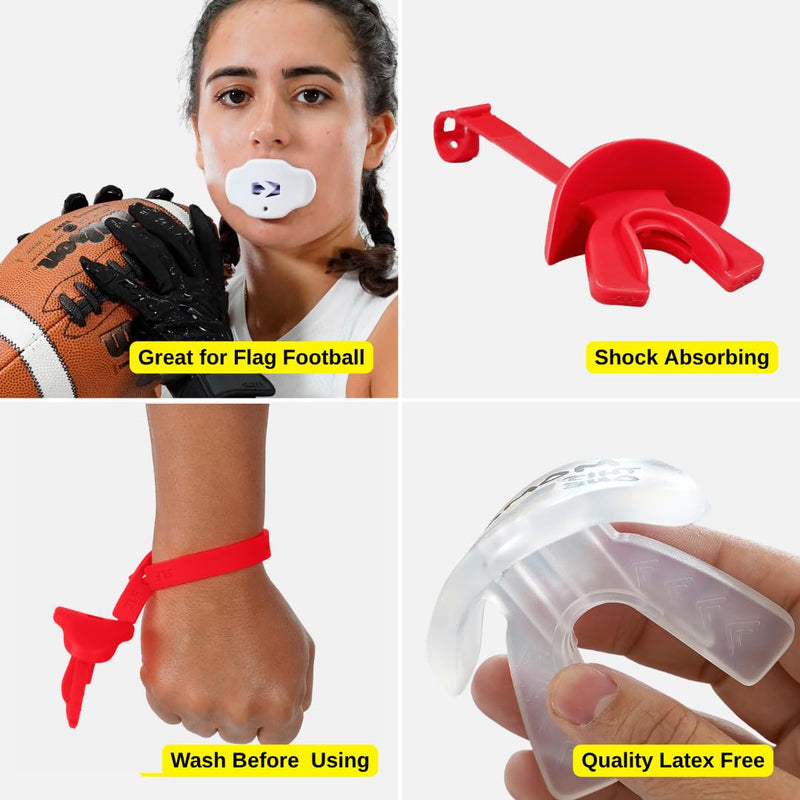 Youth Football Mouth Guard – Lip Guard Mouthpiece with Strap – Comfortable Fit – Sleefs God First Red - BeesActive Australia