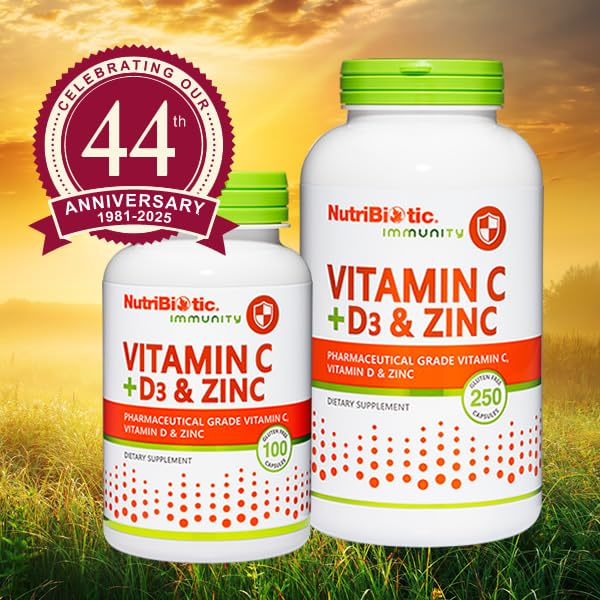 NutriBiotic – Vitamin C + Vitamin D3 & Zinc, 100 Capsules | Potent, Comprehensive Immune Support | Essential & Antioxidant Daily Supplement | Gluten & GMO Free (Pack of 2) 100 Count (Pack of 2)