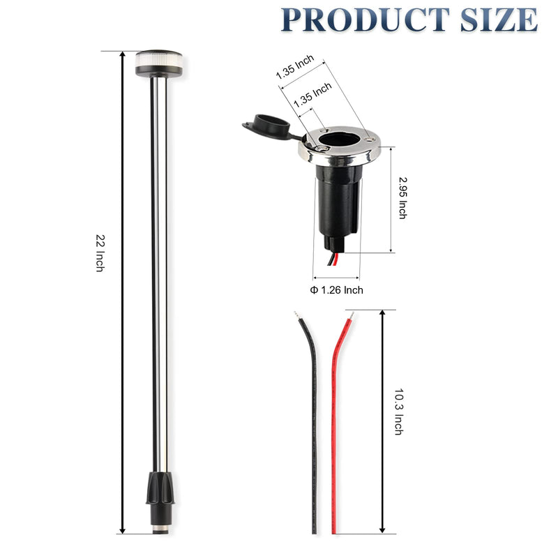 Stern Light Boat Anchor Light Marine Navigation lights All Round White LED USCG 2 NM Removable 2 Pin Plug in Base 12 Volts 22 Inches - BeesActive Australia
