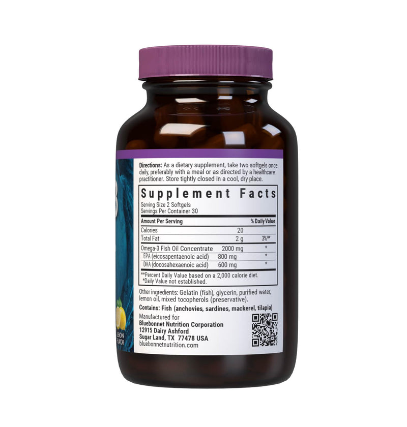 Bluebonnet Nutrition Omega-3 Heart Formula Natural Wild Caught Triglyceride Form DHA 600 mg EPA 800 mg - Highly Concentrated Heart Health Support Supplement - Gluten-Free - 60 Softgel | Heart Health; Gluten-Free, Soy-Free
