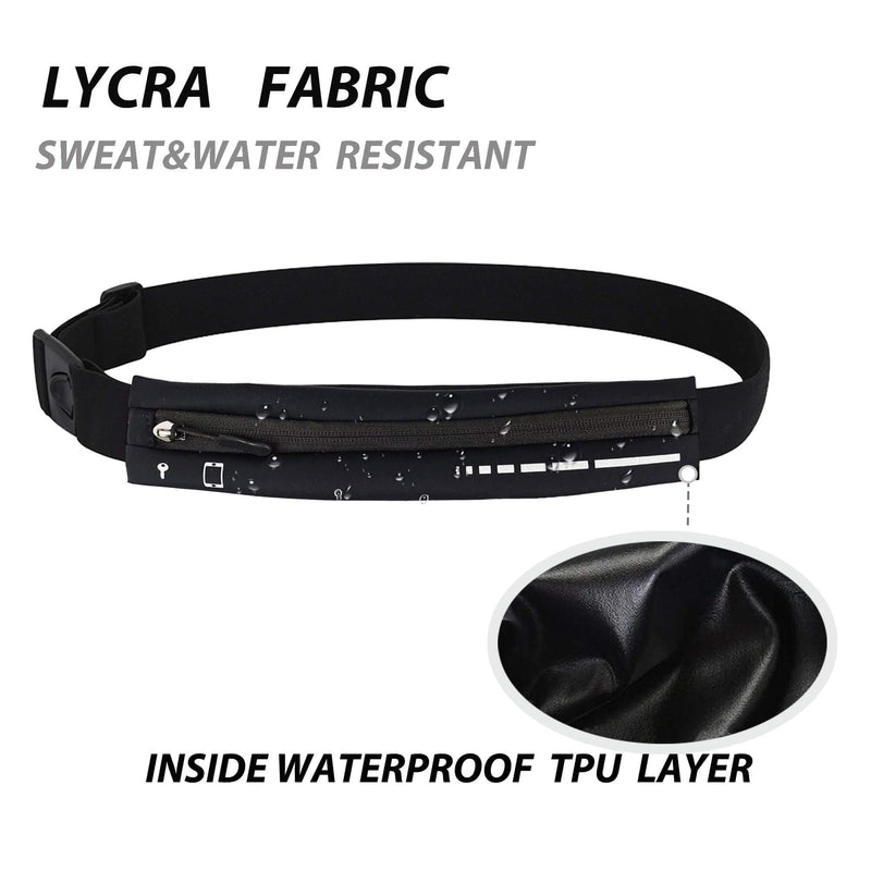 Slim Waterproof Fanny Pack Belt Bag for Women & Men – Bounce-Free Adjustable Running Belt, Lightweight Phone Holder Waist Pouch for Jogging, Workout, Travel, Money Belt-Black Black