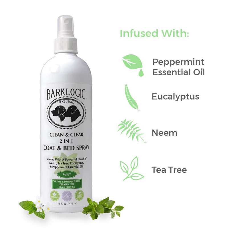 2in1 Dog/Puppy Coat & Bed Spray - Sensitive Skin - Safe - Infused with Essential Oils - Refreshing Naturally Derived Scent - Spray on Pets & Household Items - Made in USA - 16 oz - Mint - PawsPlanet Australia