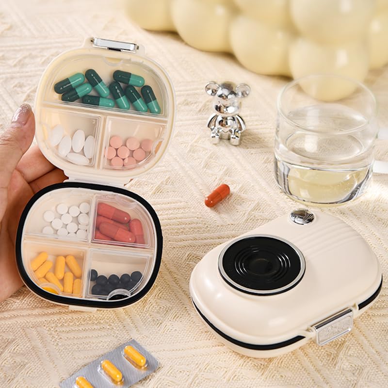 Travel Pill Organizer, 7 Day Portable Pill Case, Small Pill Box for Pocket Purse Portable Medicine Vitamin Container (Pearl White,1 Pack,S)