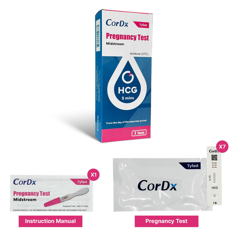 CorDx Early Detection Pregnancy Test Kit, Urine Tests for Easy At Home hCG Level Testing, Tester for Pregnant Women, Clear, Fast and Reliable Result with Over 99% Accuracy, 7 Pack Cassettes 1 Count (Pack of 7) - BeesActive Australia