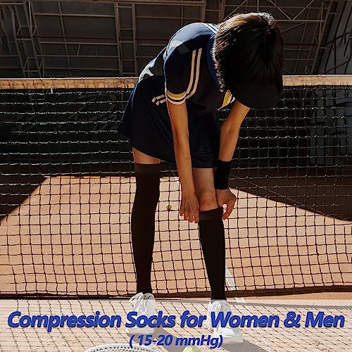 Compression Stockings for Women & Men, 15-20mmHg Thigh High Compression Socks,Closed Toe Medical Compression Socks with Silicone Dot Band-Best Support for Running Nursing Sports Varicose Veins Black X-Large