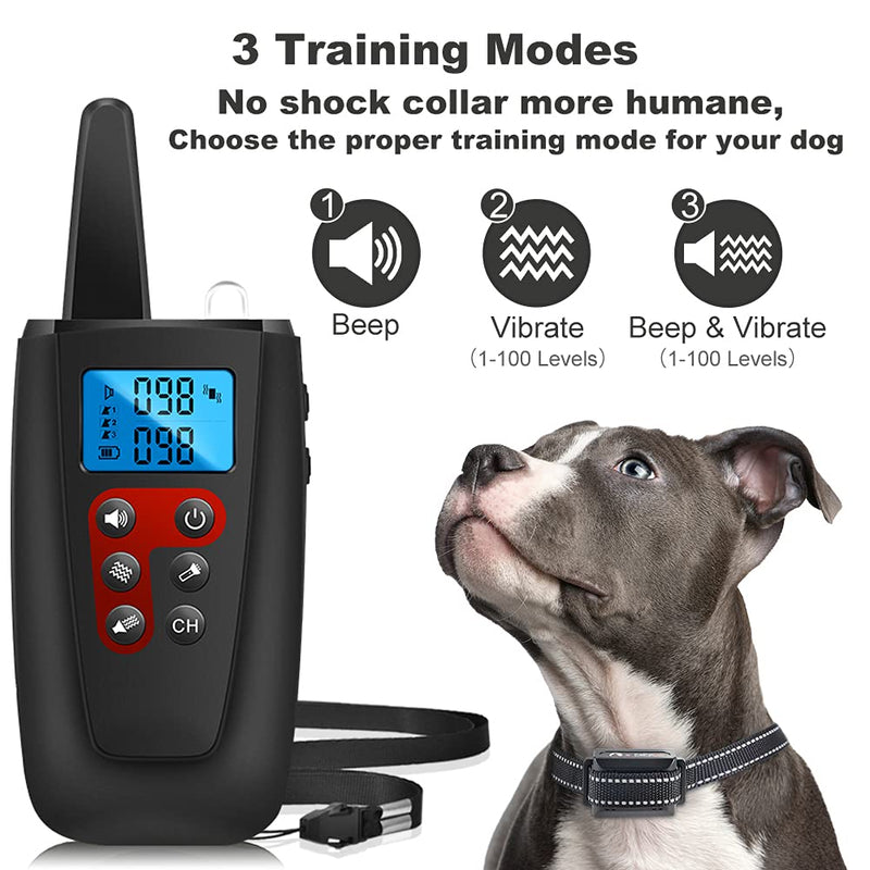 Paipaitek No Shock Dog Training Collar, 3300ft Range Vibrating Dog Collar, IPX7 Waterproof Dog Training Collar with Remote, only Sound and Vibration Collar for Training Dogs Black - BeesActive Australia