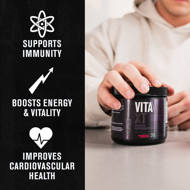 Jacked Factory Vita XT Performance Vitamin Powder - Daily Multivitamin Powder for Men with KSM-66 Ashwagandha, Prebiotic Fiber, Vitamin A, C, D, K, B6, B12, & More - Strawberry Lemonade, 30Sv