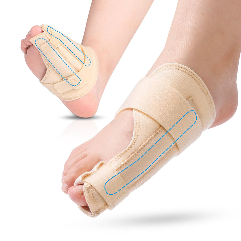 Big Toe Splint for Women & Men, Broken Big Toe Support Brace for Fracture Fixation,Sports Sprains,Injuries, Adjustable Big Toe Protector with 2 Stainless Steel Plates for Day & Night - Right（Beige） Beige